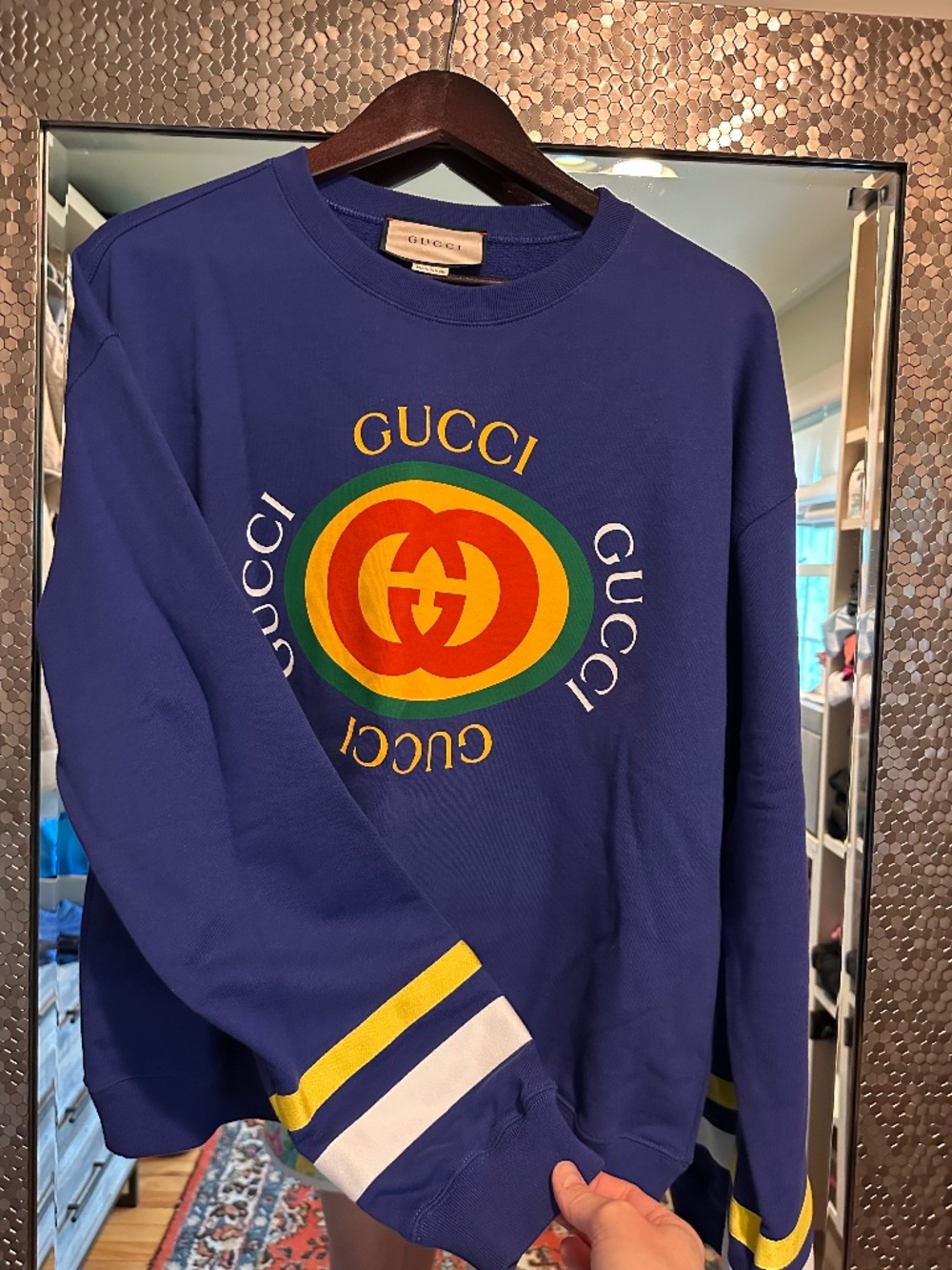 Gucci Men's Interlocking GG Logo Crewneck Sweatshirt Blue XS — Like New